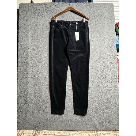 NWT AG Adriano Goldschmied Farrah High Rise Skinny Velvet Pants Size 32 Black - Picture 1 of 16
